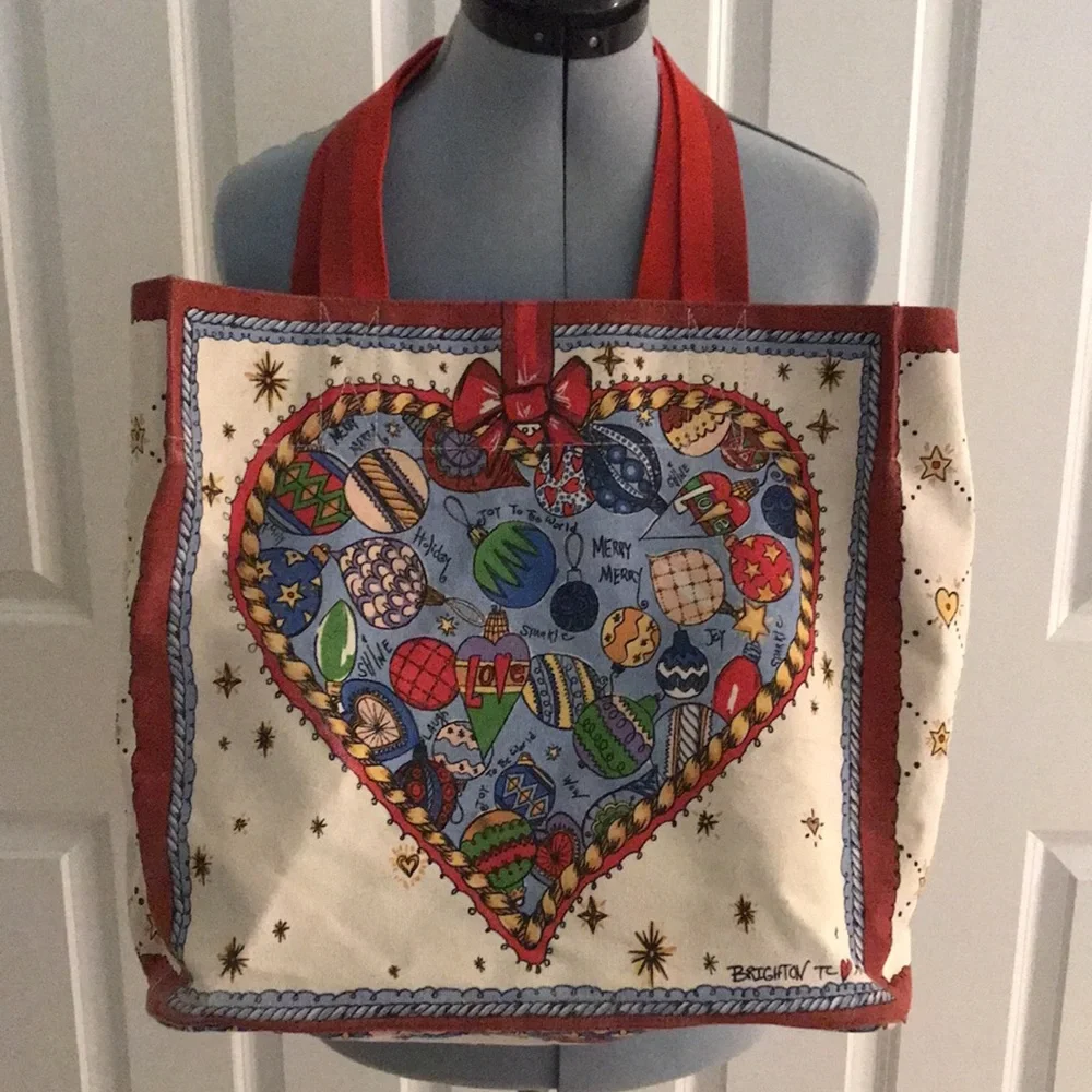 Brighton Love Hearts & Christmas Red & White Colorful Printed Tote Book Bag
